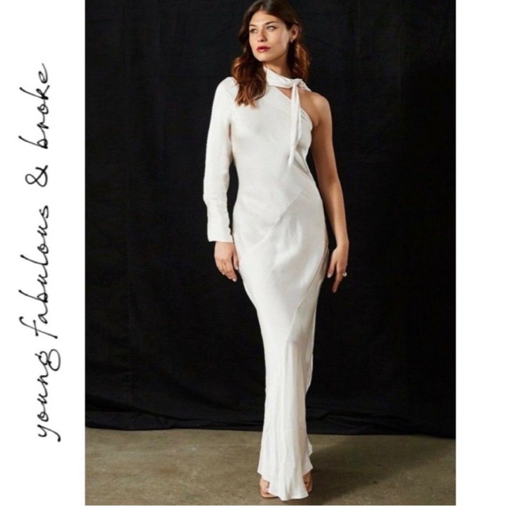 Young Fabulous & Broke Satin One Shoulder Febe Maxi Formal Wedding Prom Dress